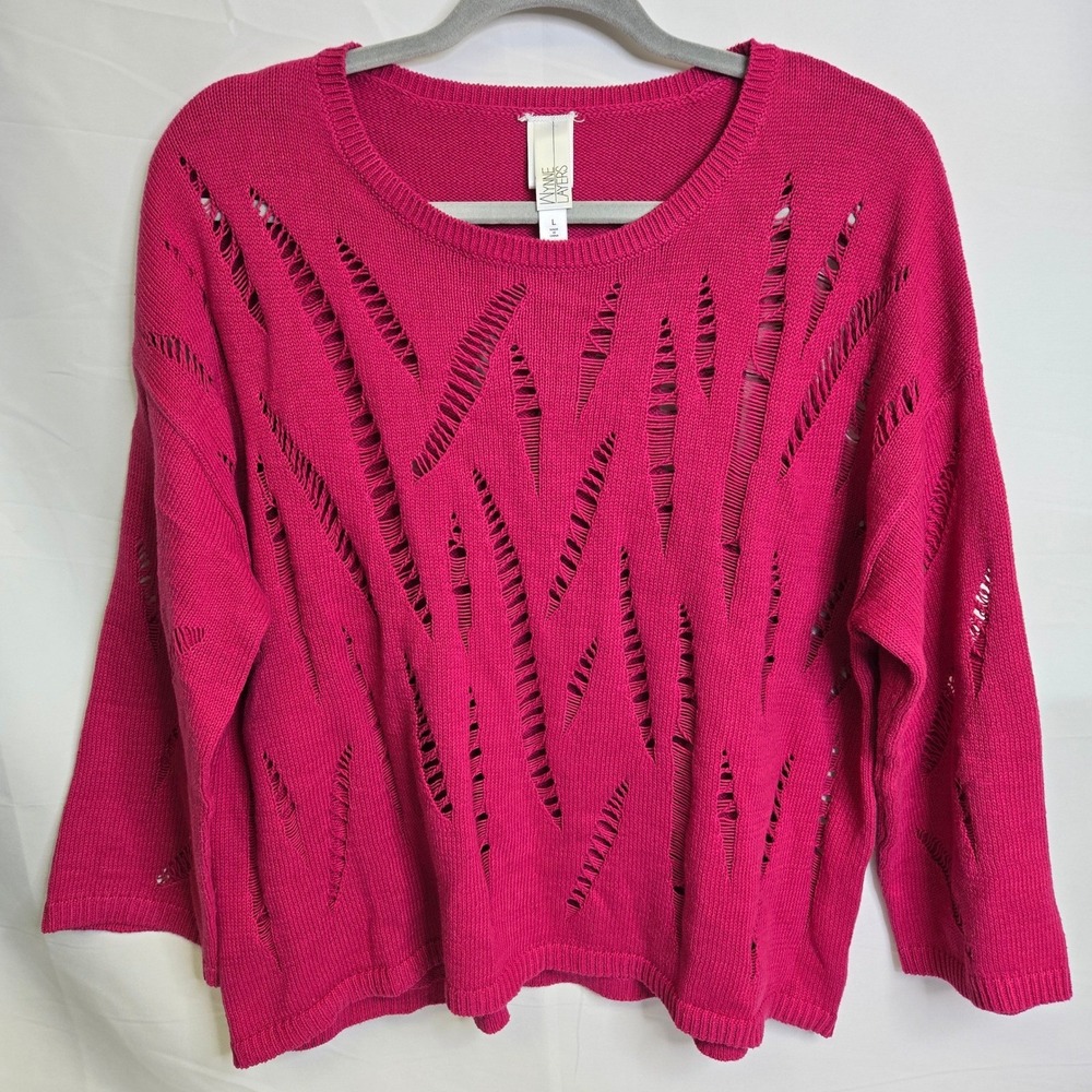 WynneLayers Cotton Pointelle‎ Stitch Knit Sweater, Vibrant Pink, Cozy Chic Large